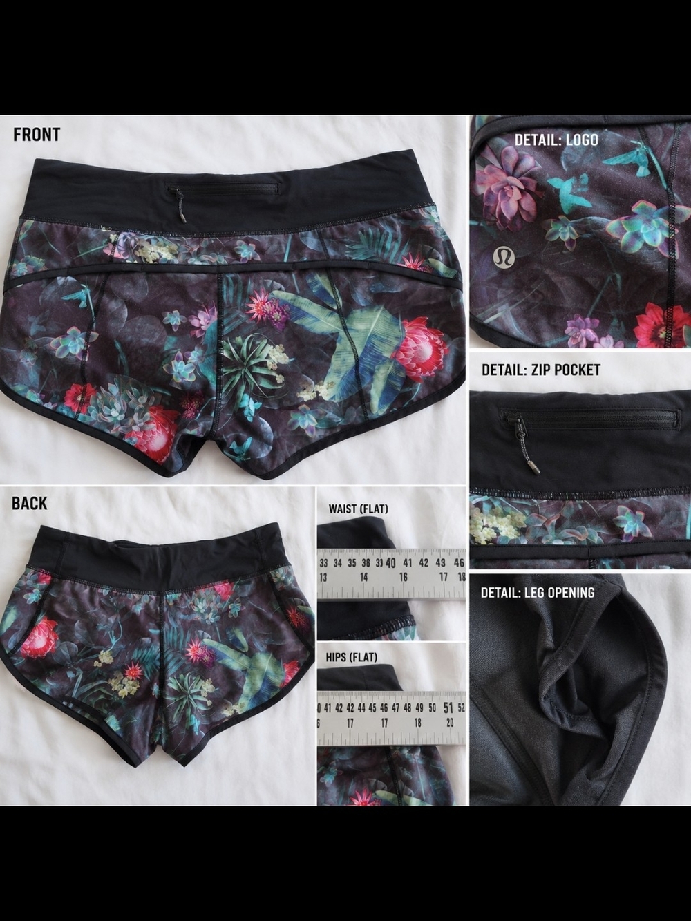 lululemon athletica Black Floral Athletic Shorts